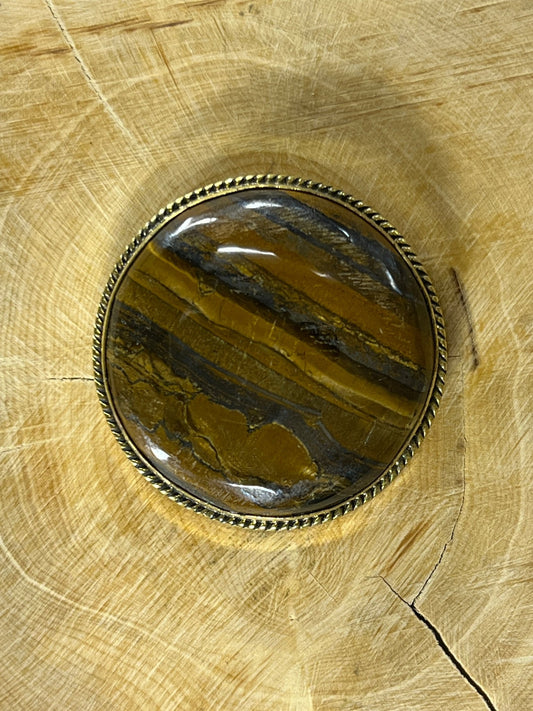 Oeil de Tigre sertie doré n°D2 (3,4cm de diamètre) - Solyluna Macramé