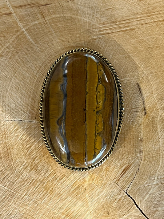 Oeil de Tigre sertie doré n°D3 (3,6cm x 2,5cm) - Solyluna Macramé