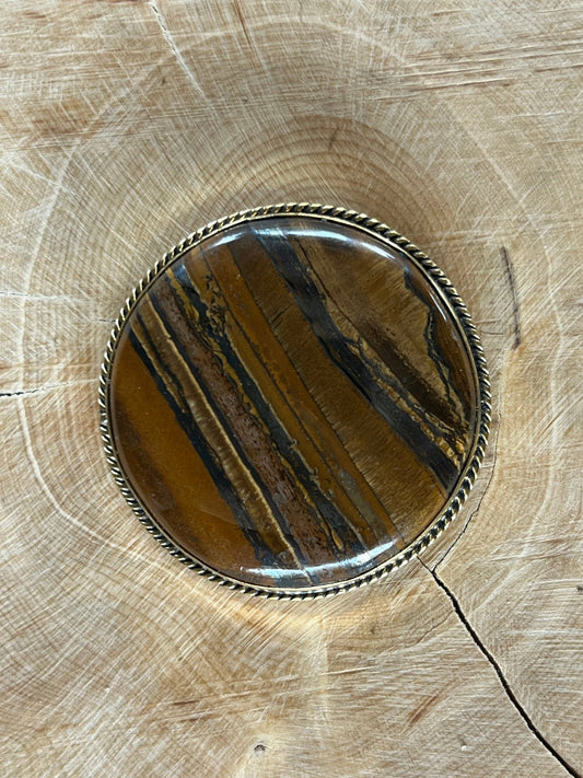 Oeil de Tigre sertie doré n°D4 (3,8cm de diamètre) - Solyluna Macramé
