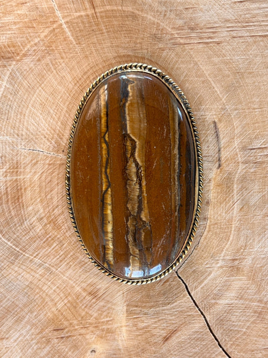 Oeil de Tigre sertie doré n°D5 (4,6cm x 2,9cm) - Solyluna Macramé
