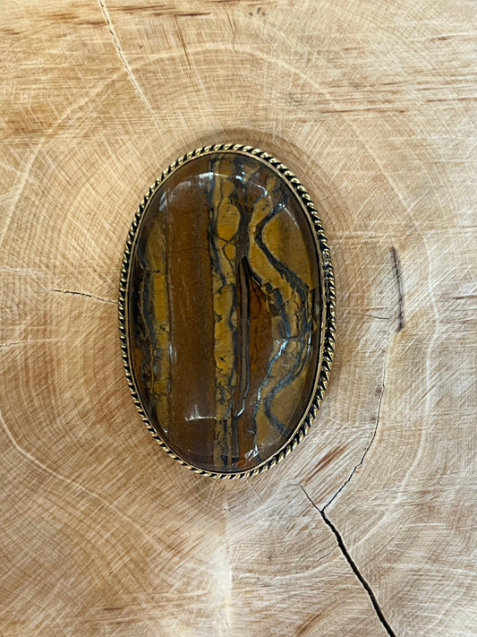 Oeil de Tigre sertie doré n°D7 (4cm x 2,6cm) - Solyluna Macramé