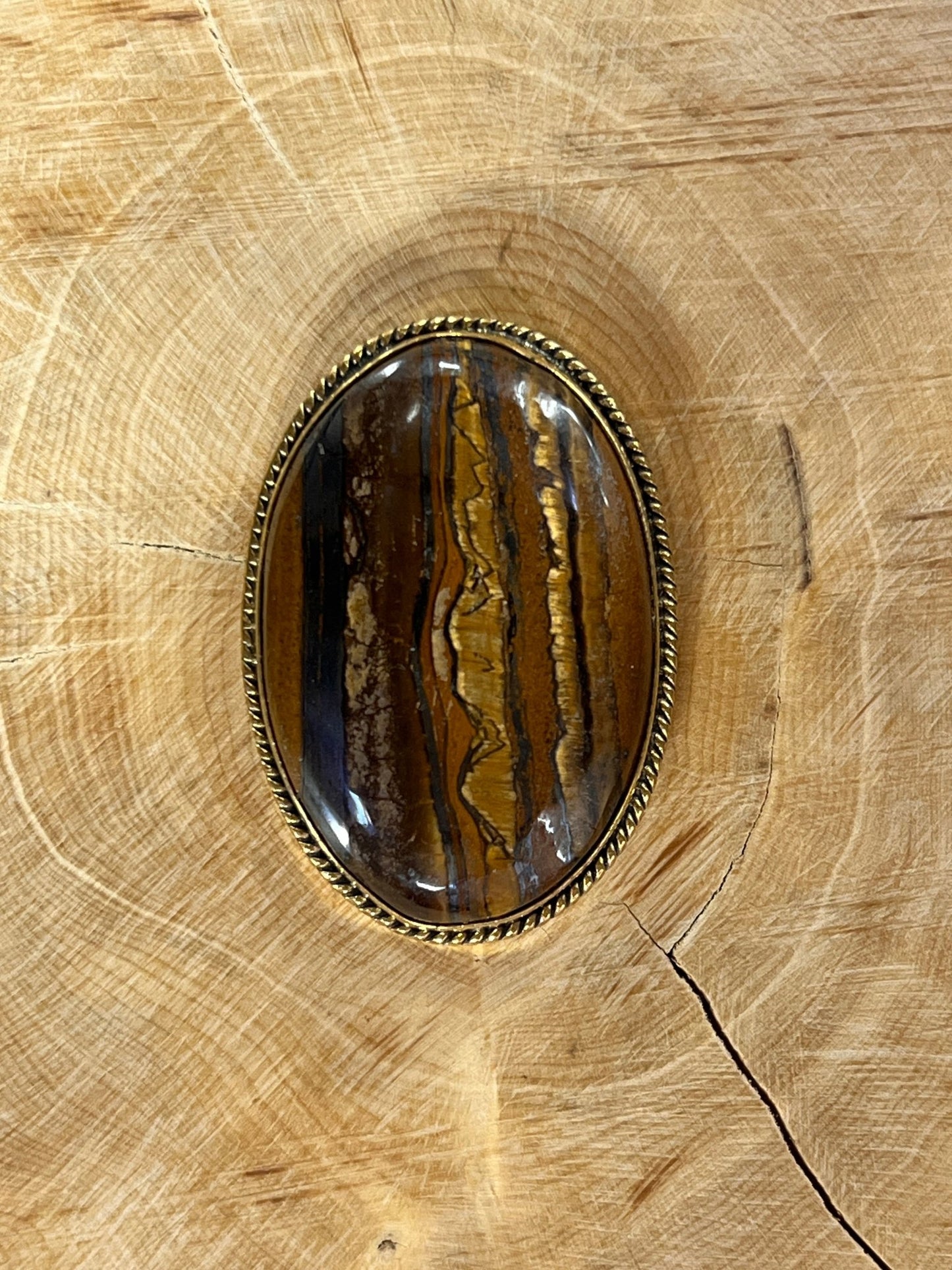 Oeil de Tigre sertie doré n°D8 (3,7cm x 2,1cm) - Solyluna Macramé