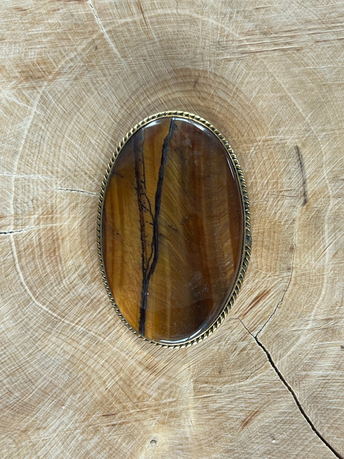 Oeil de Tigre sertie doré n°D8 (4cm x 2,6cm) - Solyluna Macramé