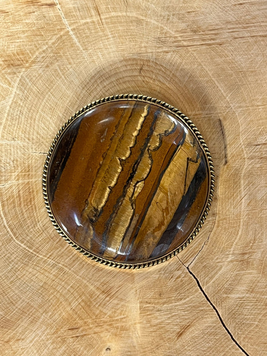 Oeil de Tigre sertie doré n°D9 (3,7cm de diamètre) - Solyluna Macramé