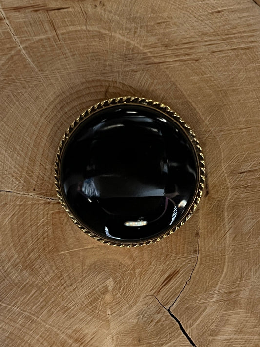 Onyx Noire sertie doré n°D1 (2,8cm de diamètre) - Solyluna Macramé