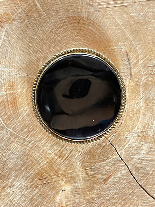 Onyx Noire sertie doré n°D1 (3,4cm de diamètre) - Solyluna Macramé