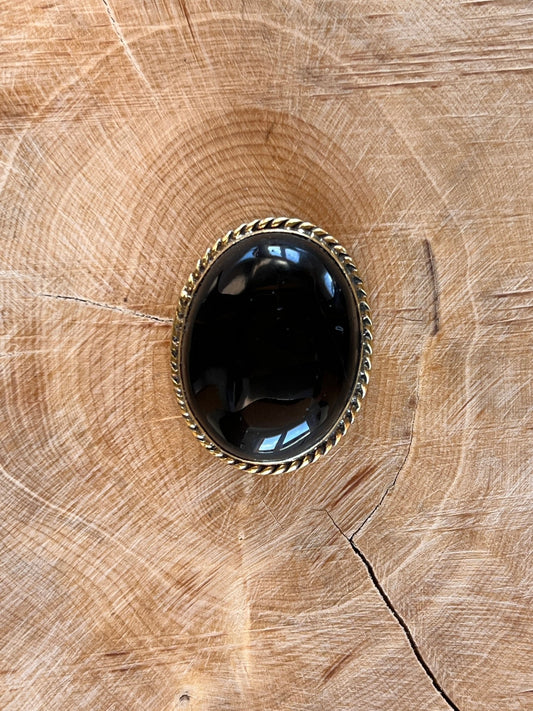 Onyx Noire sertie doré n°D2 (2,7cm x 2,1cm) - Solyluna Macramé