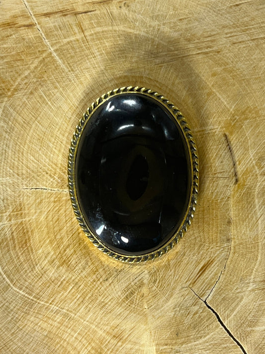 Onyx Noire sertie doré n°D3 (3,4cm x 2,6cm) - Solyluna Macramé
