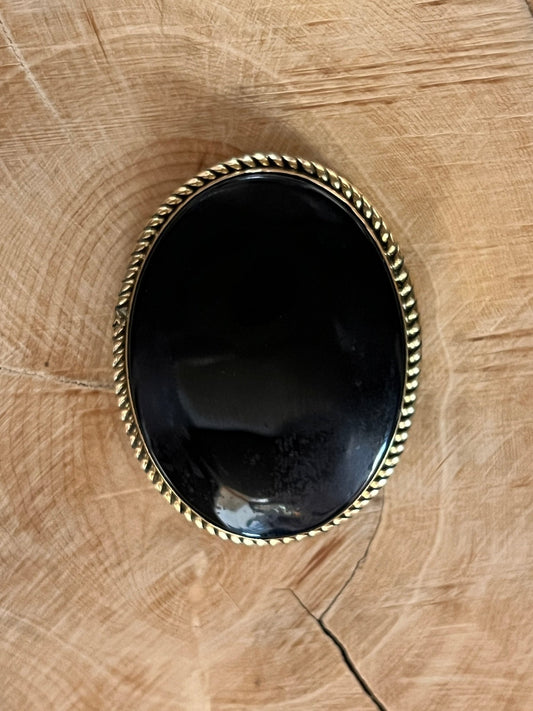 Onyx Noire sertie doré n°D3 (3,6cm x 2,9cm) - Solyluna Macramé