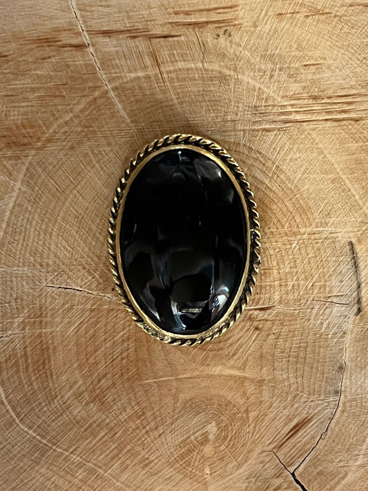 Onyx Noire sertie doré n°D4 (2,8cm x 2,1cm) - Solyluna Macramé