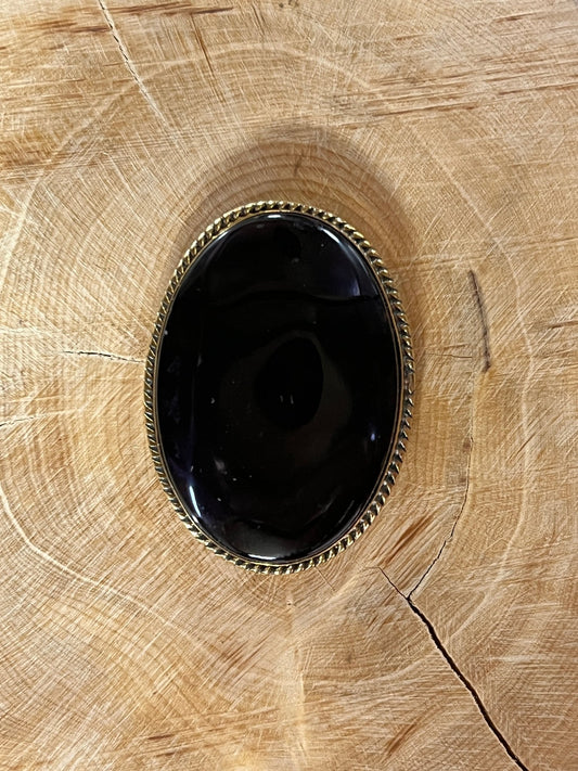 Onyx Noire sertie doré n°D4 (3,7cm x 2,7cm) - Solyluna Macramé