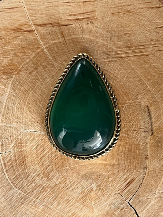 Onyx Verte sertie doré n°D1 (3,5cm x 2,5cm) - Solyluna Macramé