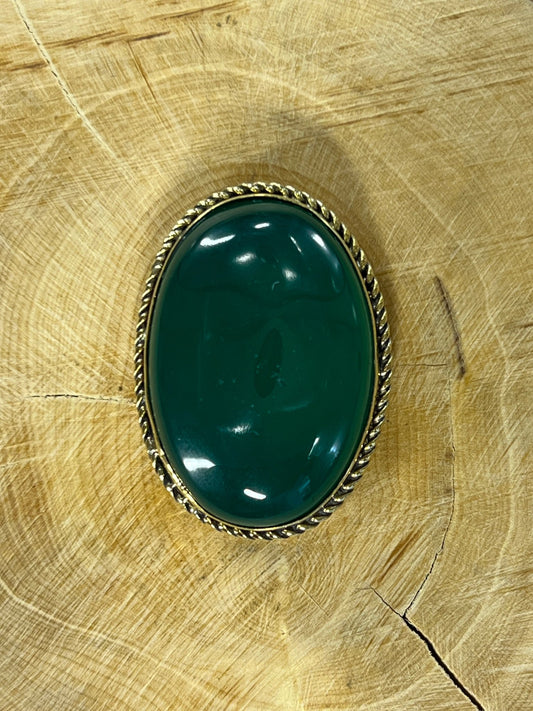 Onyx Verte sertie doré n°D1 (3,5cm x 2,5cm) - Solyluna Macramé