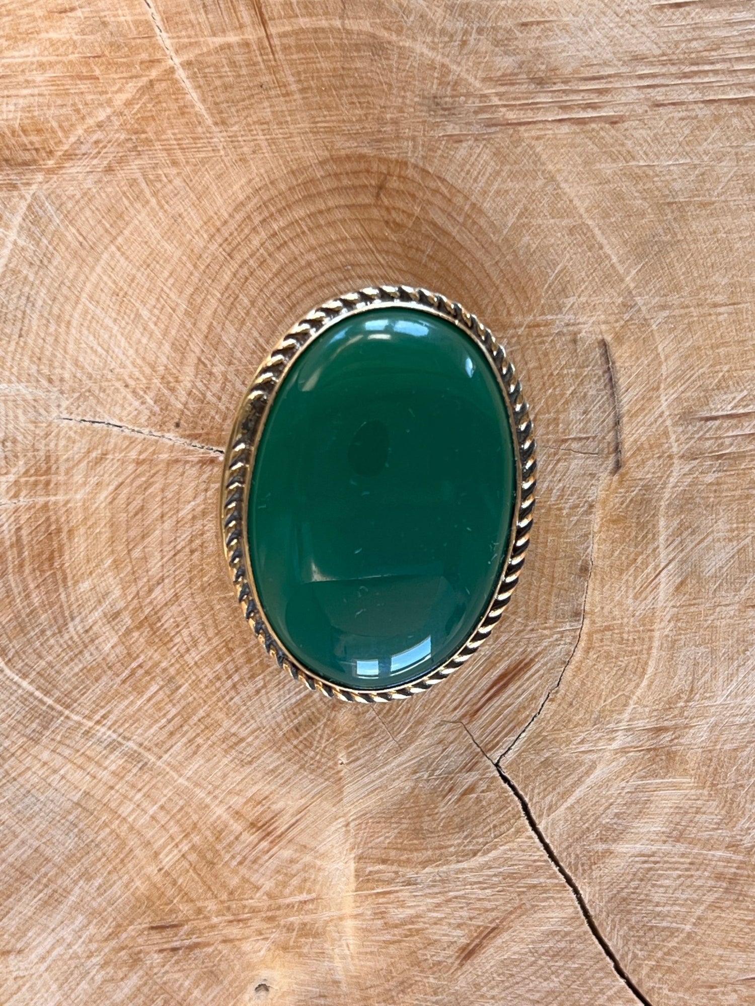Onyx Verte sertie doré n°D2 (3cm x 2,3cm) - Solyluna Macramé