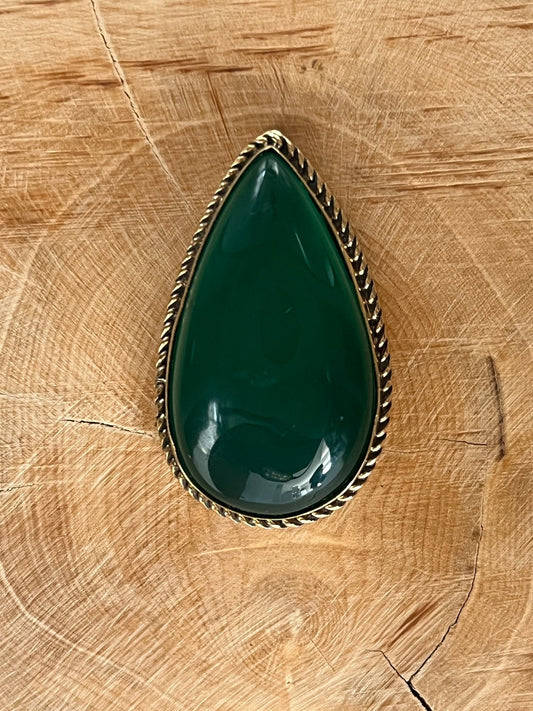 Onyx Verte sertie doré n°D3 (3,8cm x 2,3cm) - Solyluna Macramé