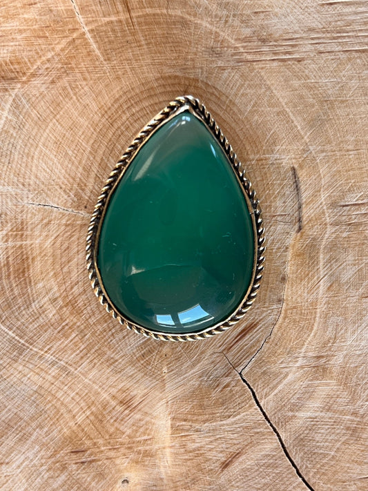 Onyx Verte sertie doré n°D5 (3,7cm x 2,7cm) - Solyluna Macramé