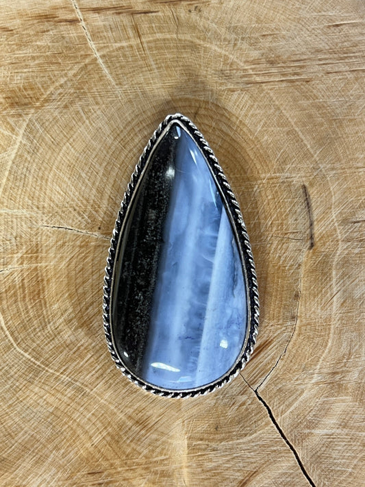 Opale Bleue sertie argenté n°A1 (4,4cm x 2,3cm) - Solyluna Macramé