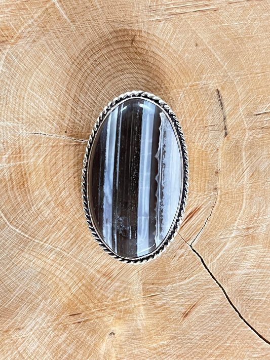 Opale Bleue sertie argenté n°A5 (3,5cm x 2,2cm) - Solyluna Macramé