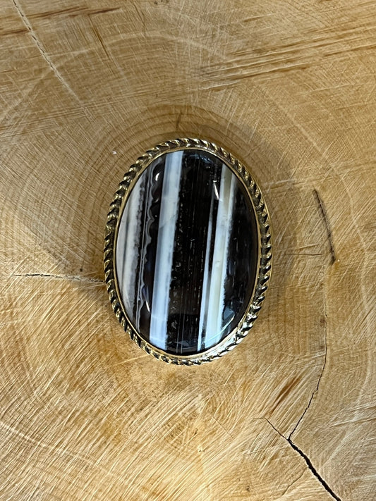 Opale Bleue sertie doré n°D4 (3cm x 2,3cm) - Solyluna Macramé