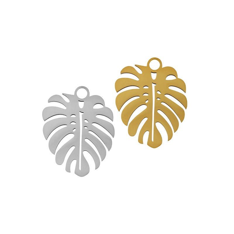 Pendentif feuille Monstera en acier inoxydable - Solyluna Macramé