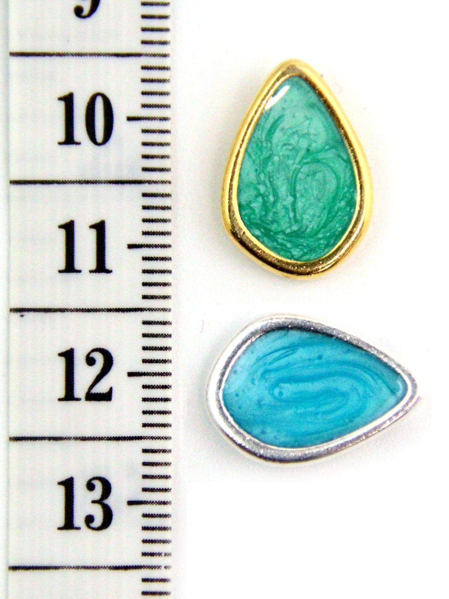 Pendentif zamak émaille bleu & vert - Solyluna Macramé