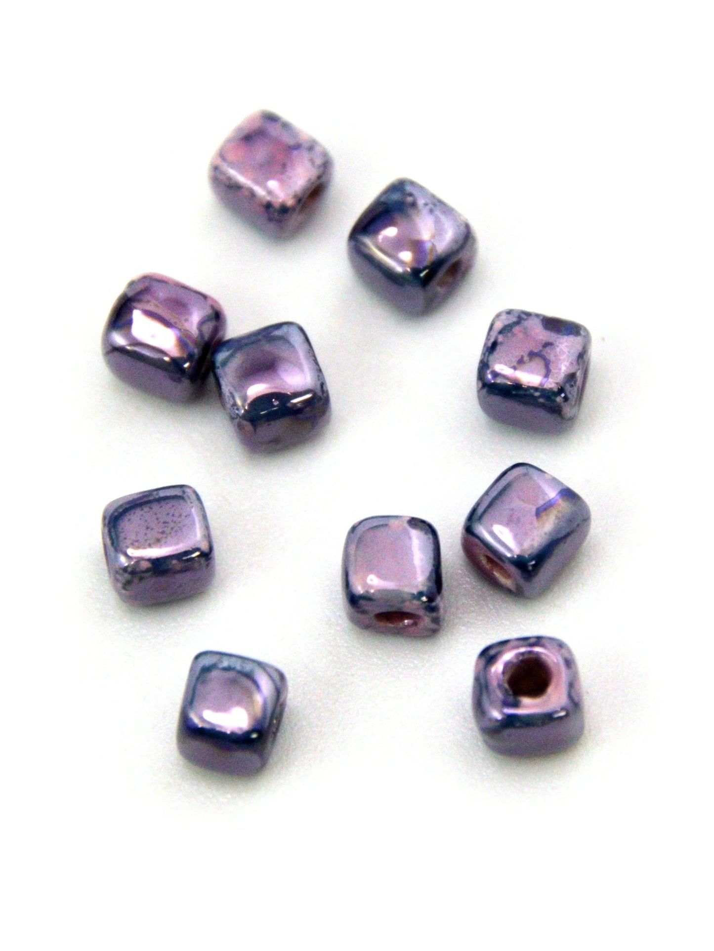 Perles cube céramique émaillée - Rose et Bleu - Solyluna Macramé