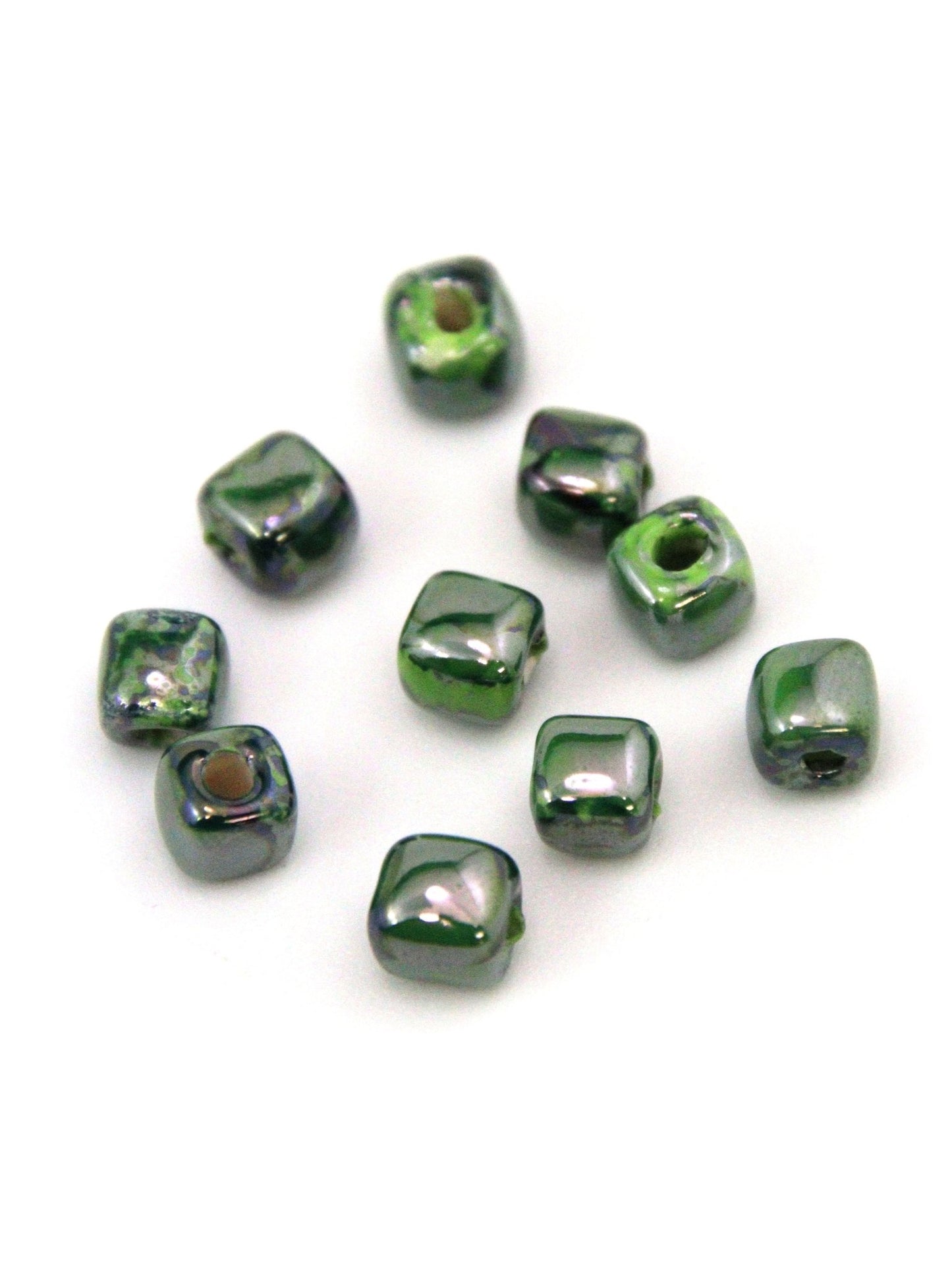 Perles cube céramique émaillée - Vert - Solyluna Macramé