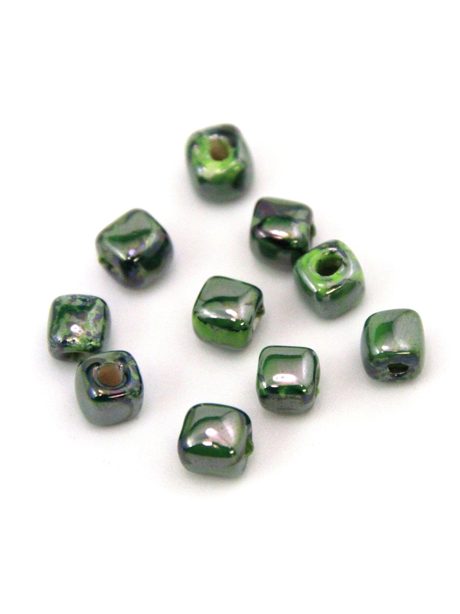 Perles cube céramique émaillée - Vert - Solyluna Macramé