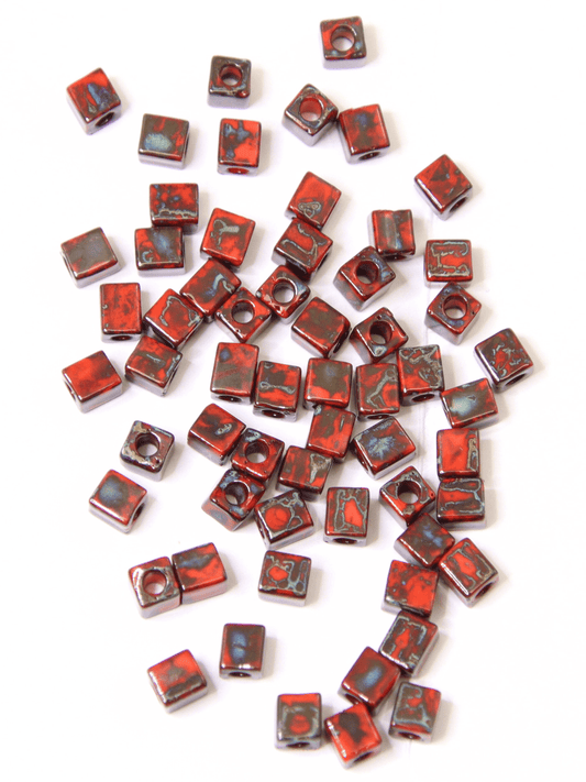 Perles miyuki 4mm - Rouge moucheté - Solyluna Macramé