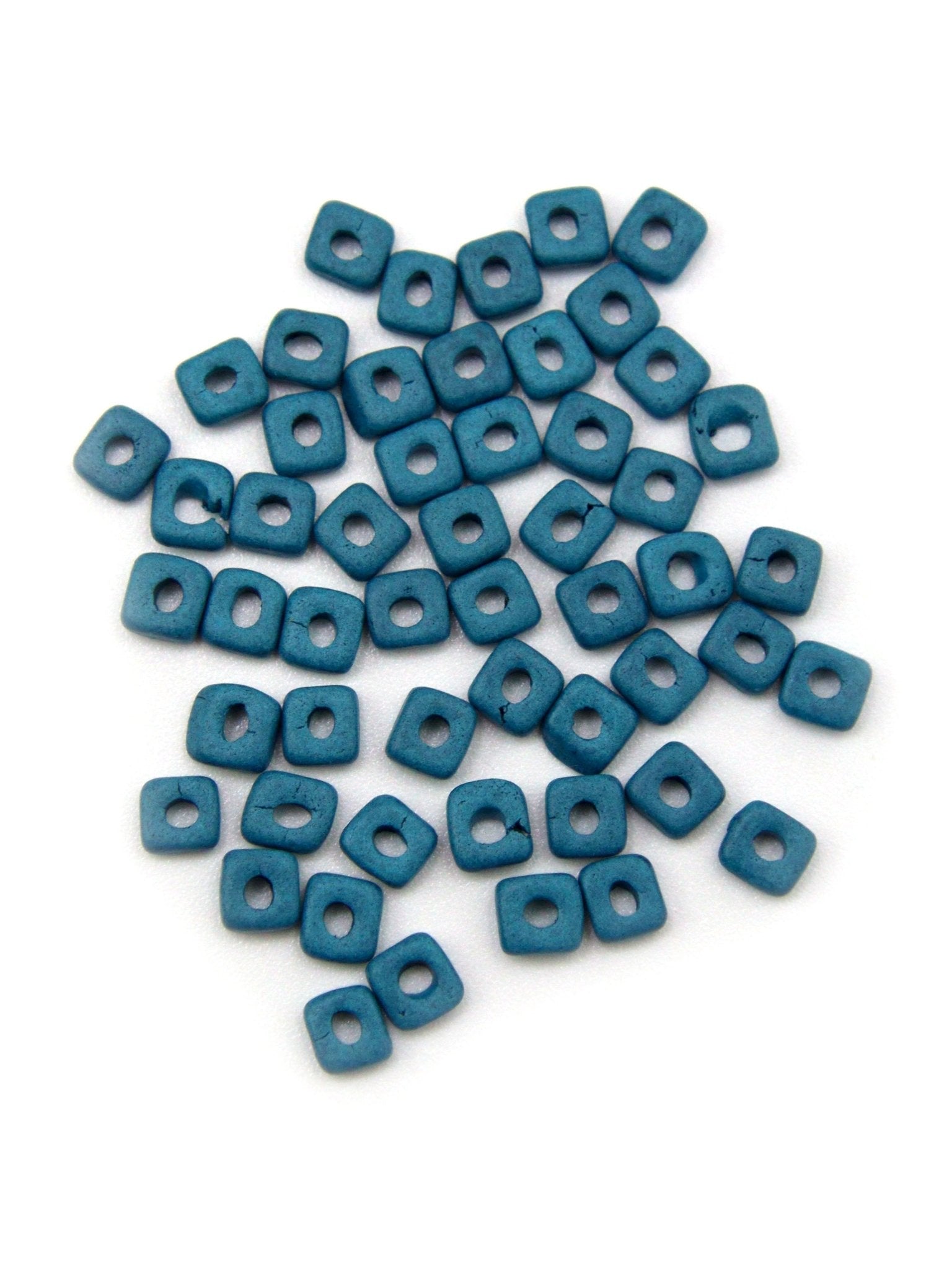 Perles plates en céramique - Bleu foncé - Solyluna Macramé