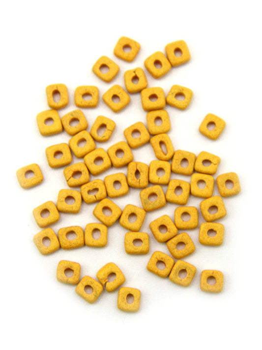 Perles plates en céramique - Moutarde - Solyluna Macramé