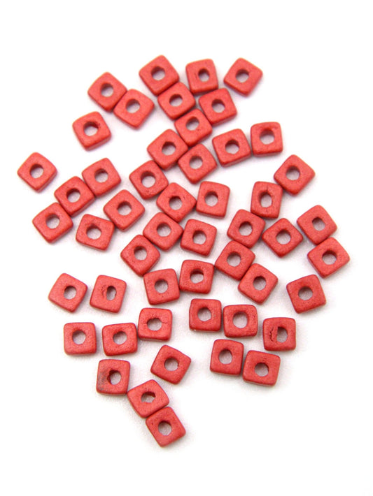 Perles plates en céramique - Rouge - Solyluna Macramé