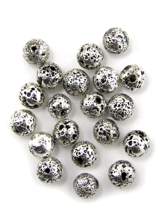 Perles rondes argentées en pierre de lave – 8 mm - Solyluna Macramé