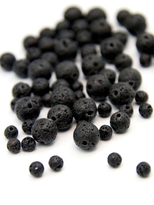 Perles rondes noires en pierre de lave – 4, 6 ou 8 mm - Solyluna Macramé