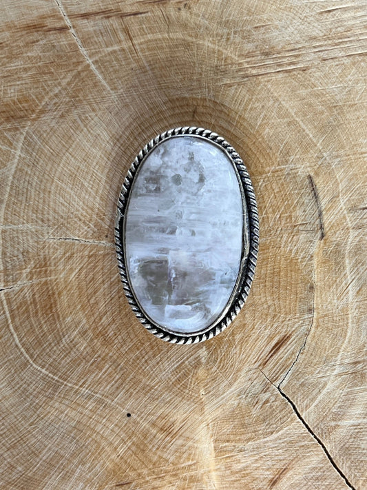 Pierre de lune sertie argenté n°A2 (3,3cm x 2,2cm) - Solyluna Macramé