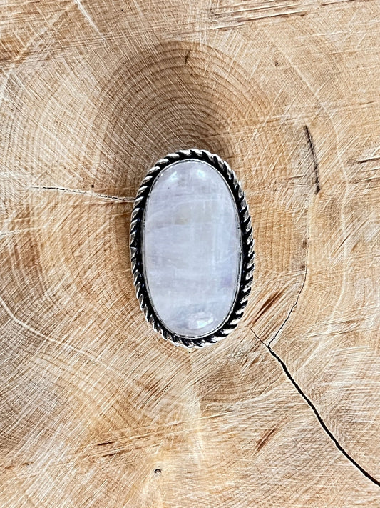 Pierre de lune sertie argenté n°A4 (2,8 cm x 1,8 cm) - Solyluna Macramé