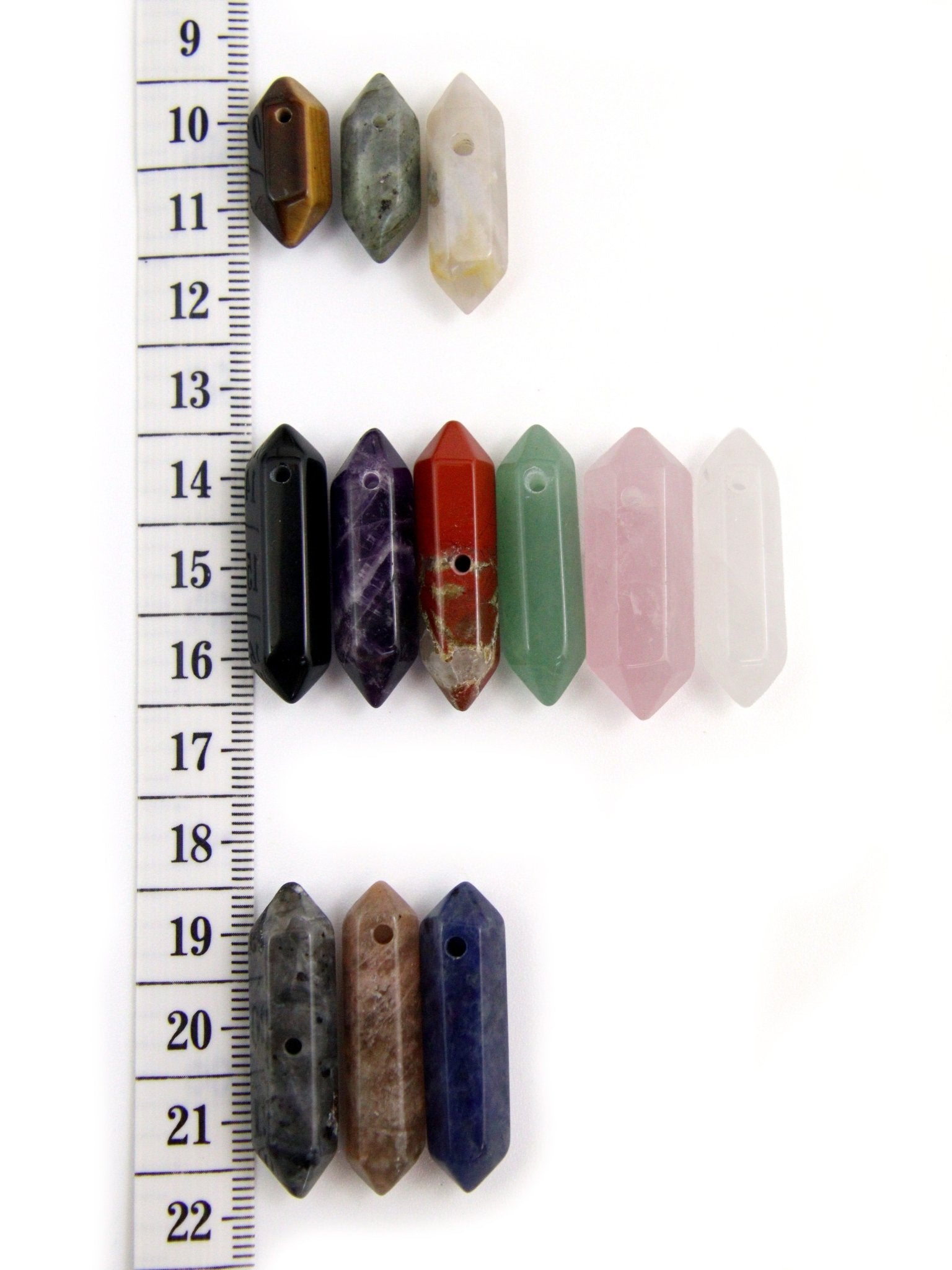 Pierre double pointe trouée calibrée, 12 pierres naturelles - Solyluna Macramé
