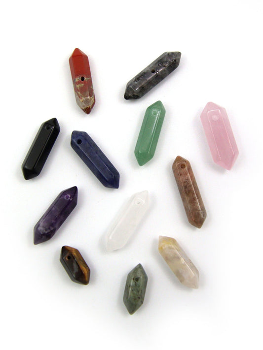 Pierre double pointe trouée calibrée, 12 pierres naturelles - Solyluna Macramé