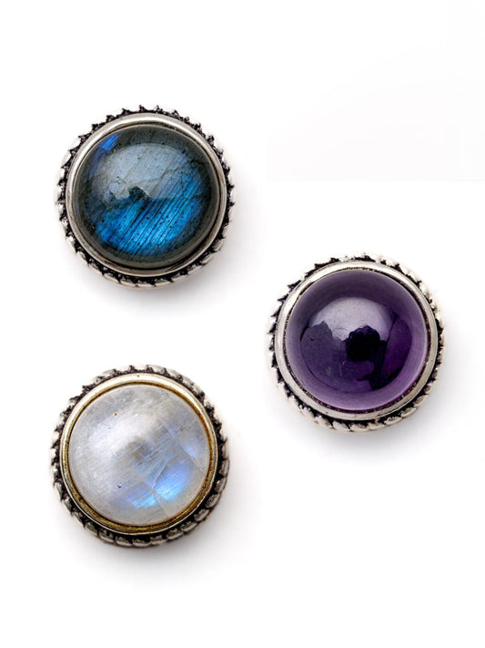 Pierre sertie de laiton argenté de 12 mm - Solyluna Macramé