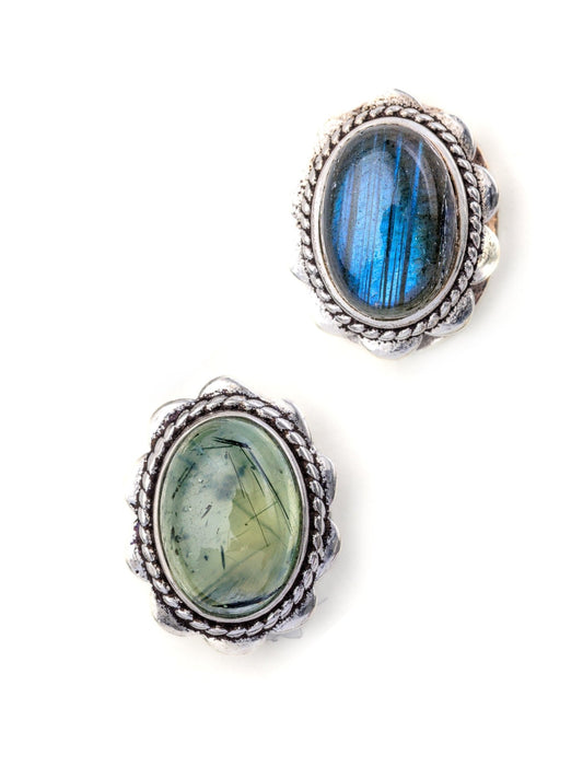 Pierre sertie de laiton argenté "fleur" de 17 mm - Solyluna Macramé