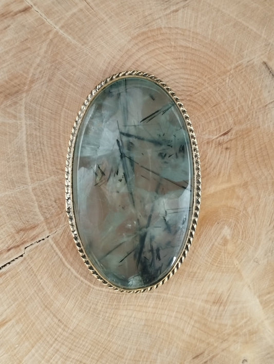 Préhnite Rutile sertie doré n°D5 (4,5cm x 2,5cm) - Solyluna Macramé