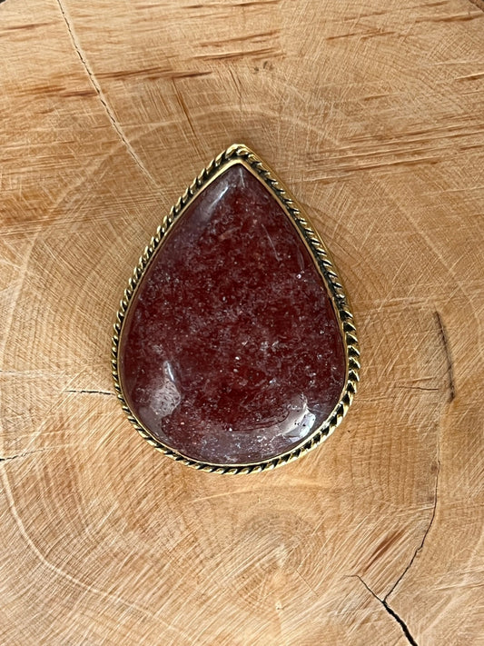 Quartz Fraise sertie doré n°D1 (3,6cm x 2,7cm) - Solyluna Macramé