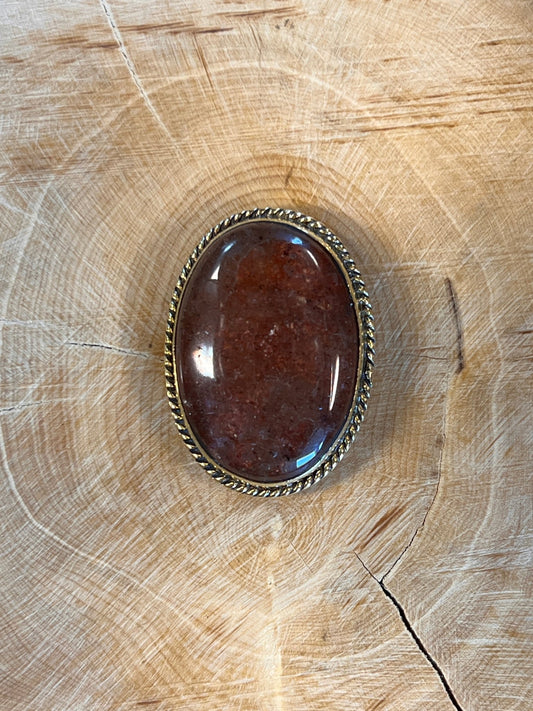 Quartz Fraise sertie doré n°D2 (3cm x 2,1cm) - Solyluna Macramé