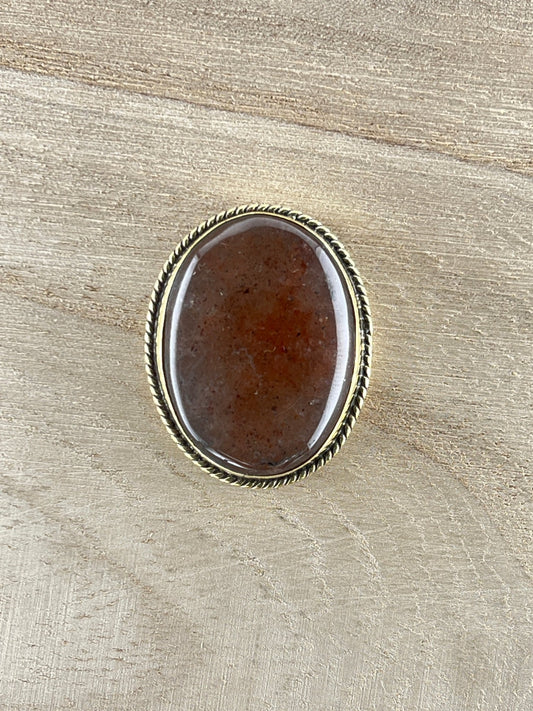 Quartz Fraise sertie doré n°D4 (3,7cm x 2,6cm) - Solyluna Macramé