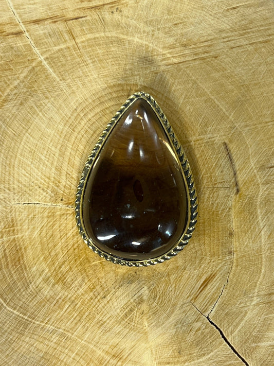 Quartz Fumé sertie doré n°D1 (3,3cm x 2,3cm) - Solyluna Macramé