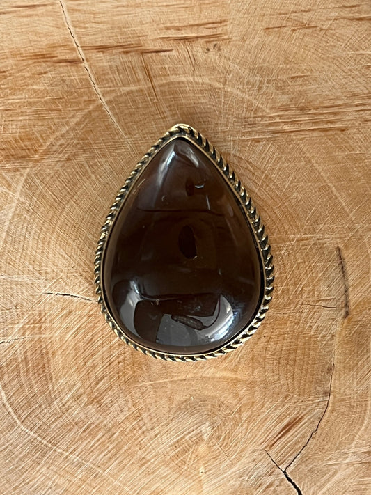 Quartz Fumé sertie doré n°D1 (3,4cm x 2,5cm) - Solyluna Macramé