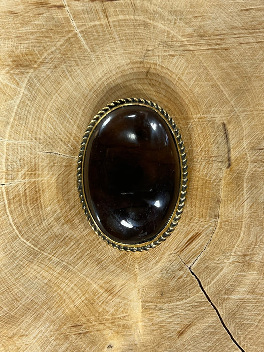 Quartz Fumé sertie doré n°D2 (3,5cm x 2,5cm) - Solyluna Macramé