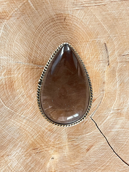 Quartz Fumé sertie doré n°D3 (3,6cm x 2,4cm) - Solyluna Macramé