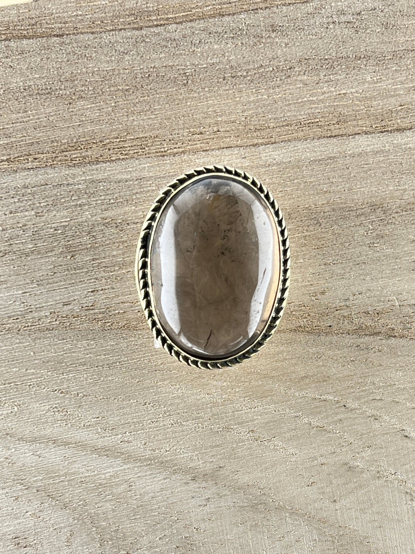 Quartz Fumé sertie doré n°D5 (2,8cm x 2,3cm) - Solyluna Macramé
