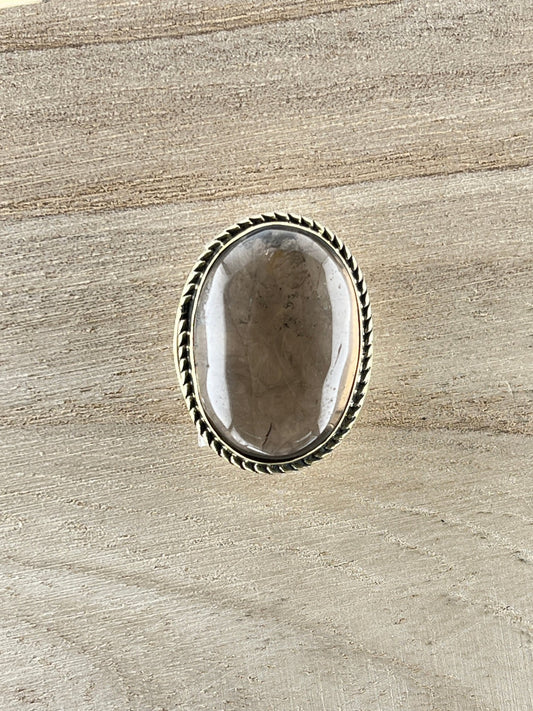Quartz Fumé sertie doré n°D5 (2,8cm x 2,3cm) - Solyluna Macramé